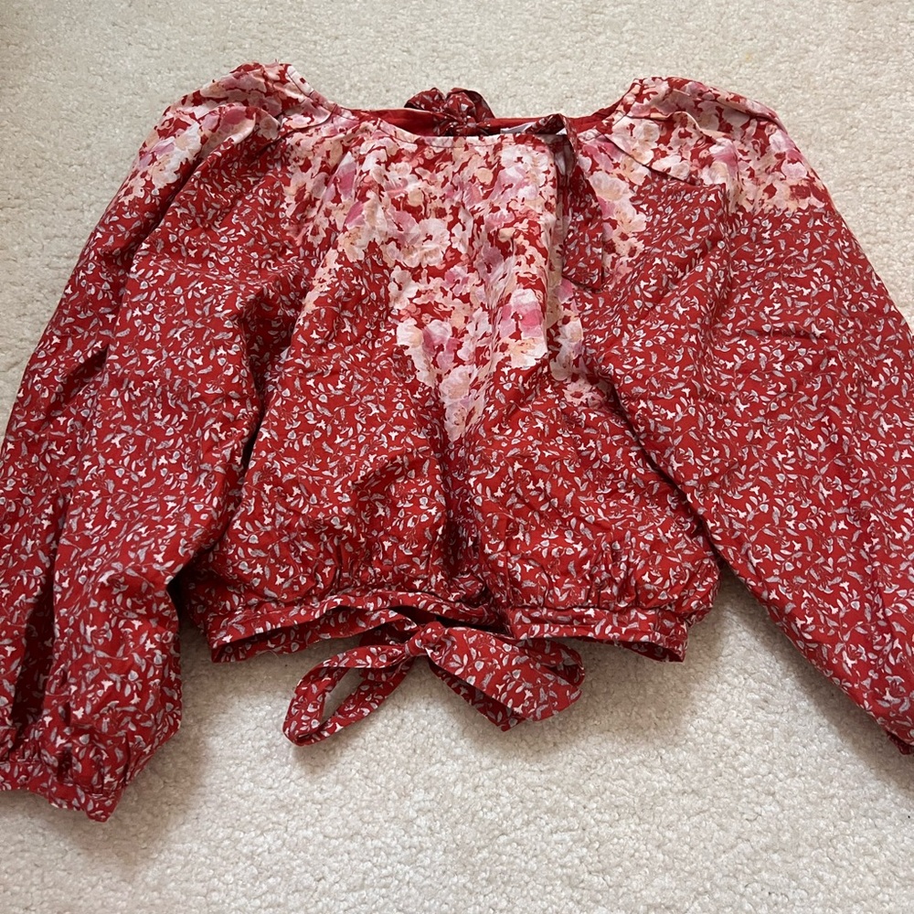 Orange floral open tie back fall shirt